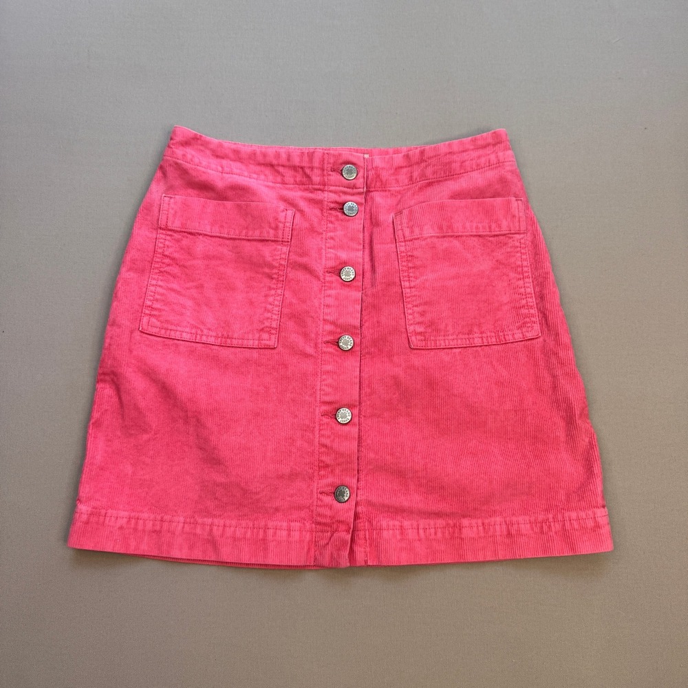 Lucky Brand Pink Corduroy Button Front Mini Skirt Size 6 28 A-Line Pockets